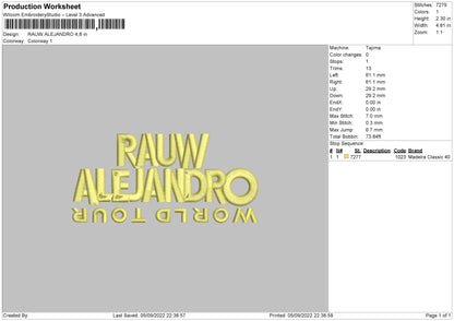 Rauw Alejandro Embroidery File 5 sizes