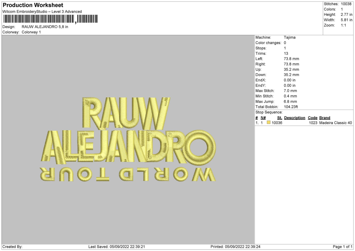 Rauw Alejandro Embroidery File 5 sizes