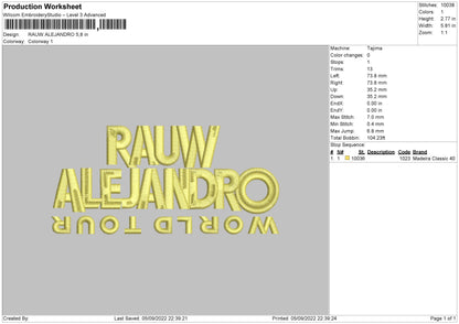 Rauw Alejandro Embroidery File 5 sizes