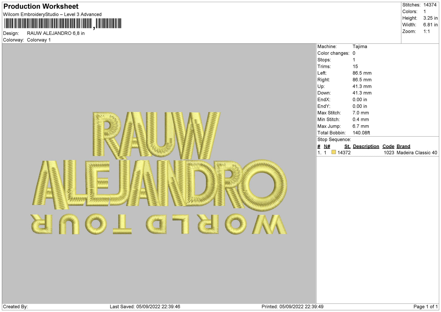 Rauw Alejandro Embroidery File 5 sizes