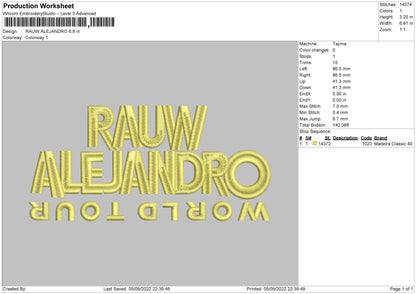 Rauw Alejandro Embroidery File 5 sizes