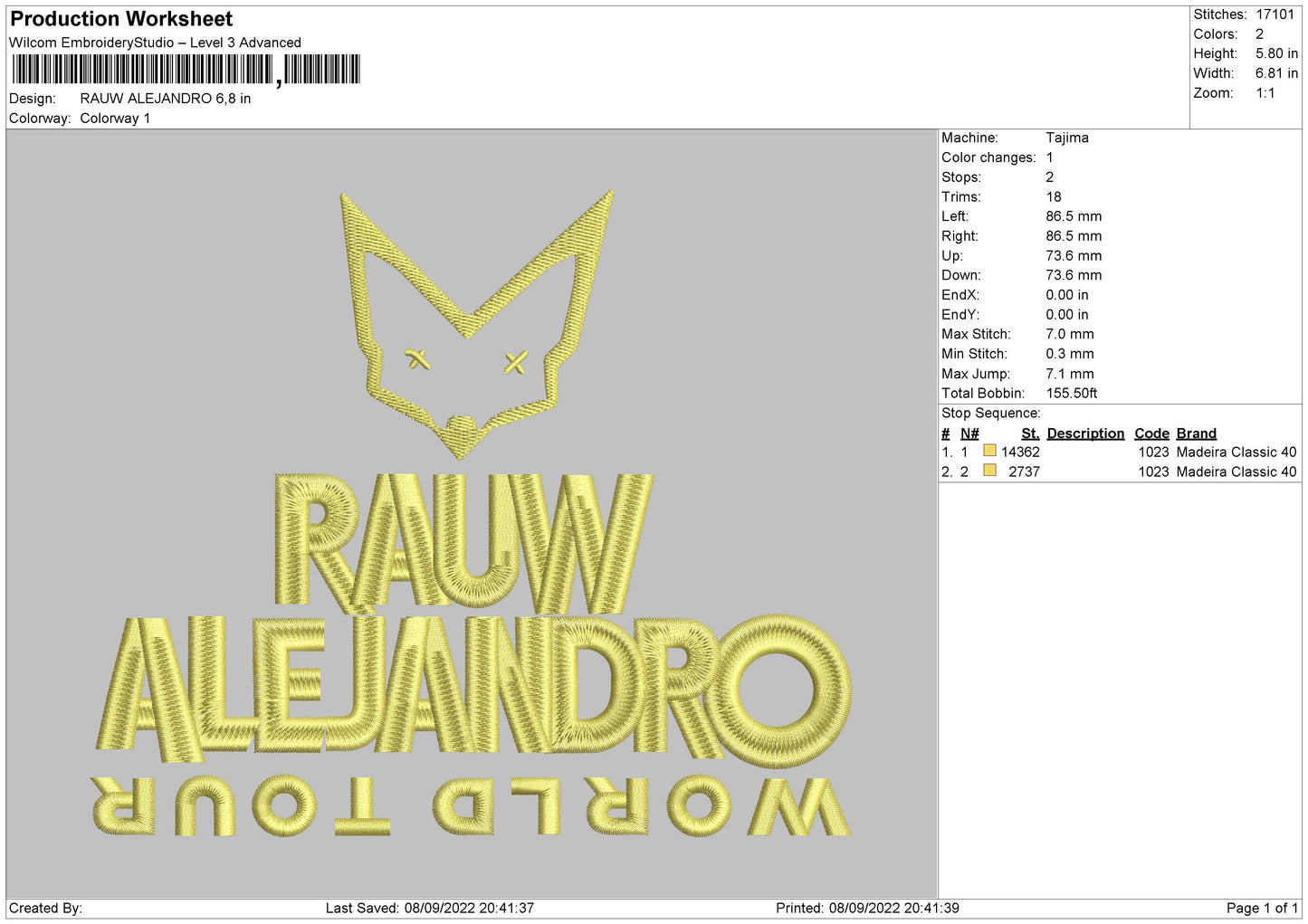Rauwalejandro Embroidery File 5 sizes