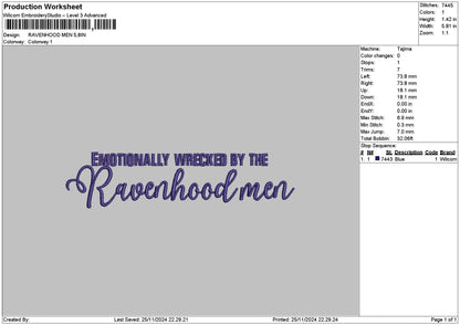 Revenhoodtext Embroidery File 6 sizes