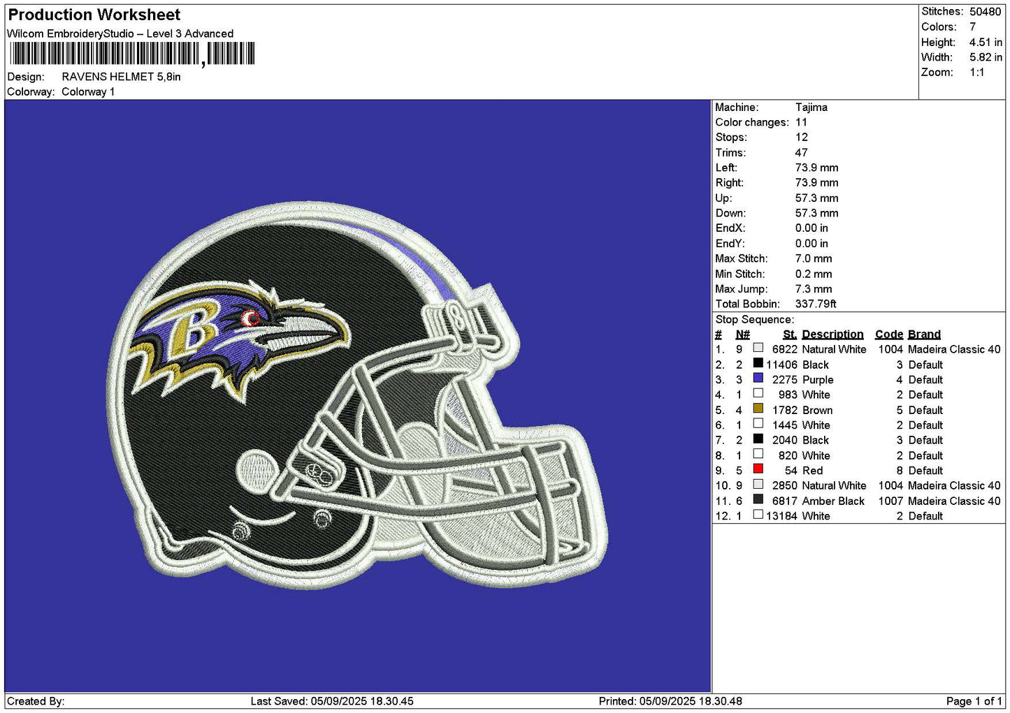 Helmet 0509 Embroidery File 6 sizes
