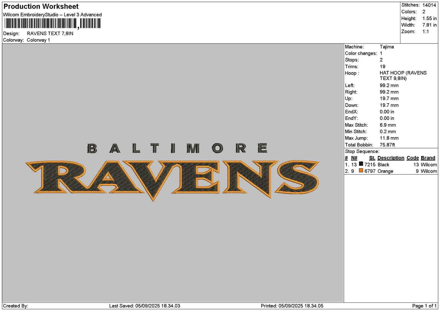 Ravenstext Embroidery File 6 sizes