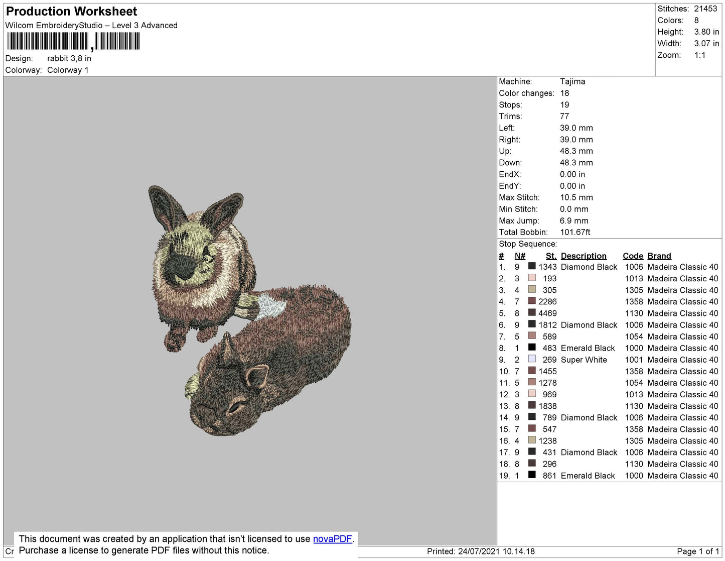 Rabbits 002 Embroidery File 4 size