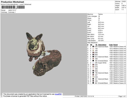 Rabbits 002 Embroidery File 4 size
