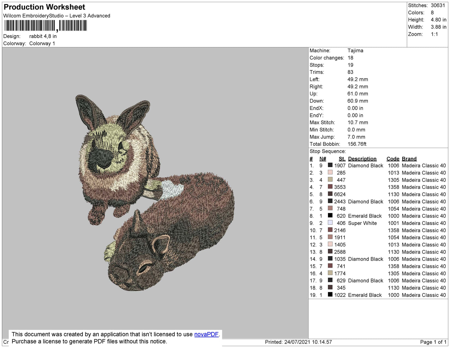 Rabbits 002 Embroidery File 4 size