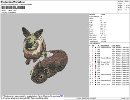 Rabbits 002 Embroidery File 4 size