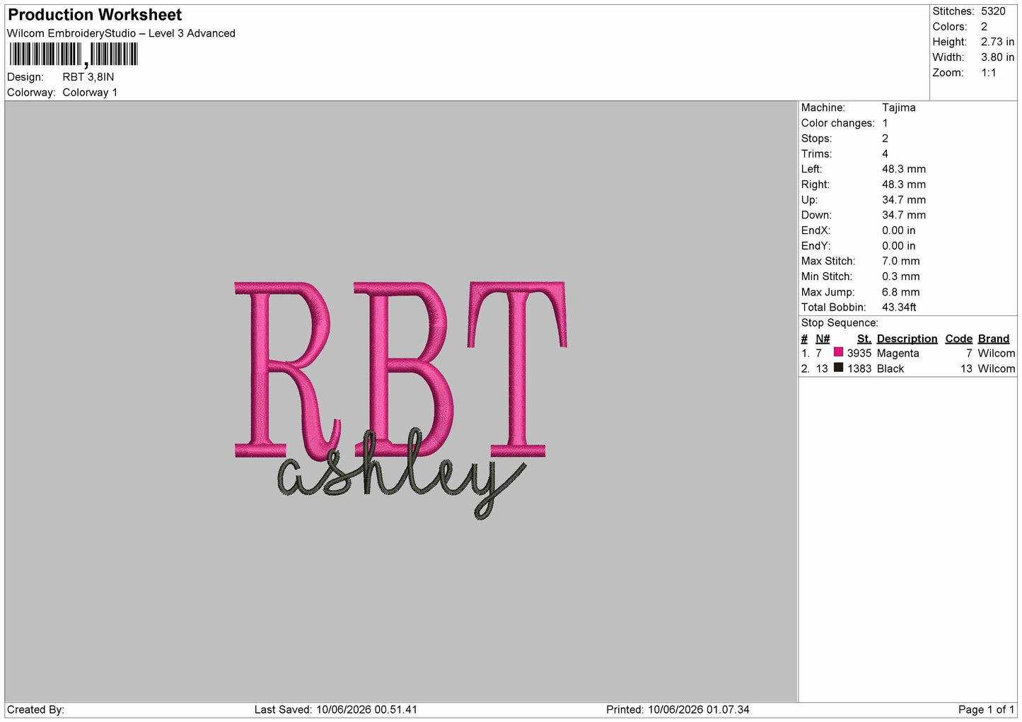 RbtText Embroidery Machine Design File 6 sizes