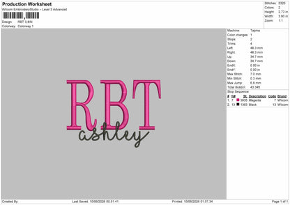 RbtText Embroidery Machine Design File 6 sizes