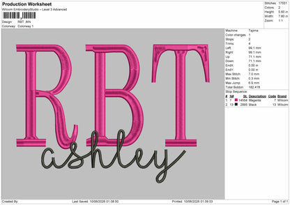 RbtText Embroidery Machine Design File 6 sizes