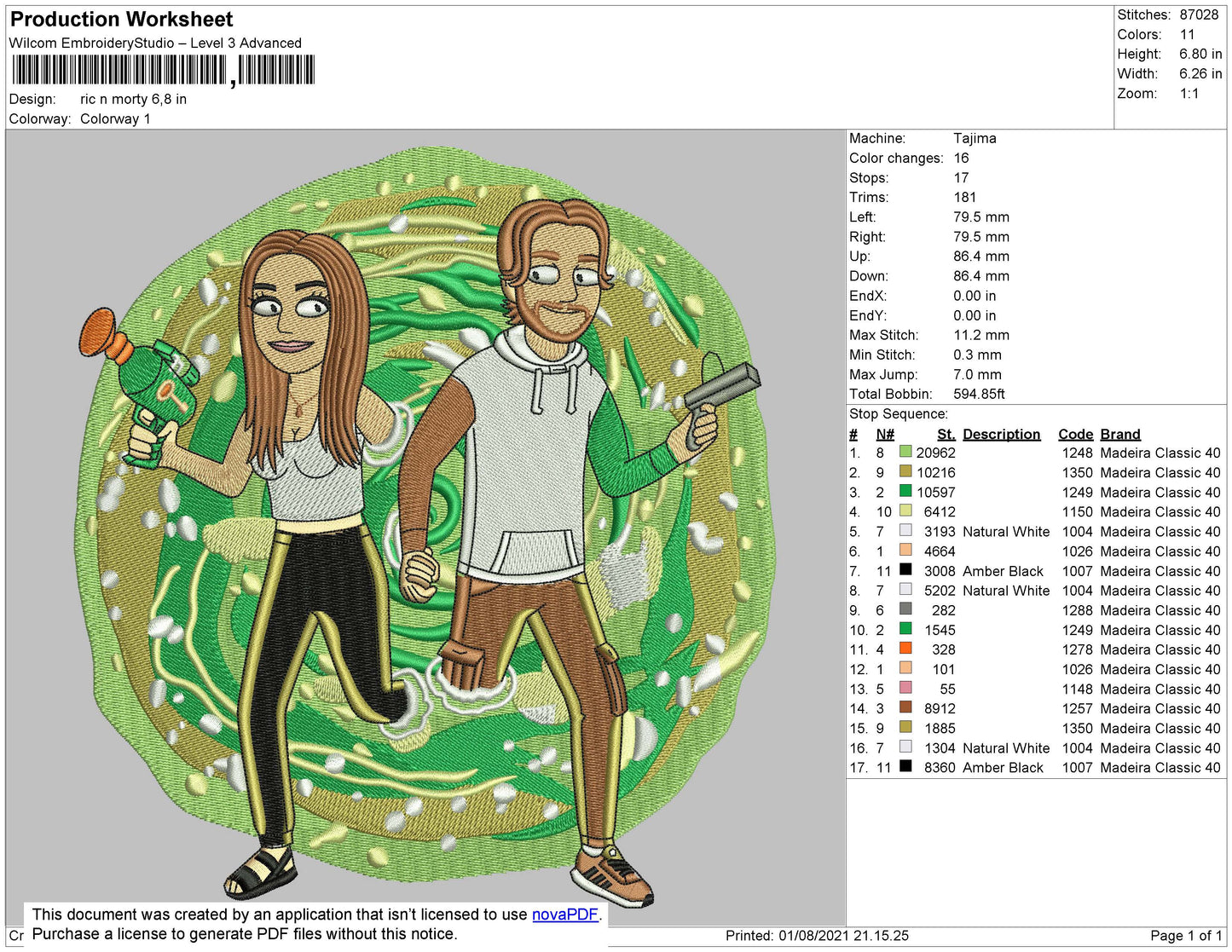 Ric N Morty 001 Embroidery File 4 size