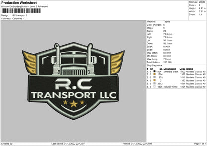 Rc Transport Embroidery File 6 sizes
