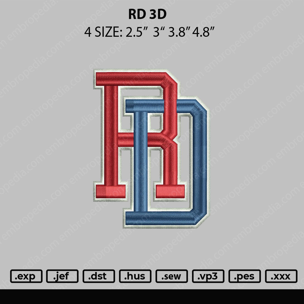 RD 3D Embroidery File 4 sizes