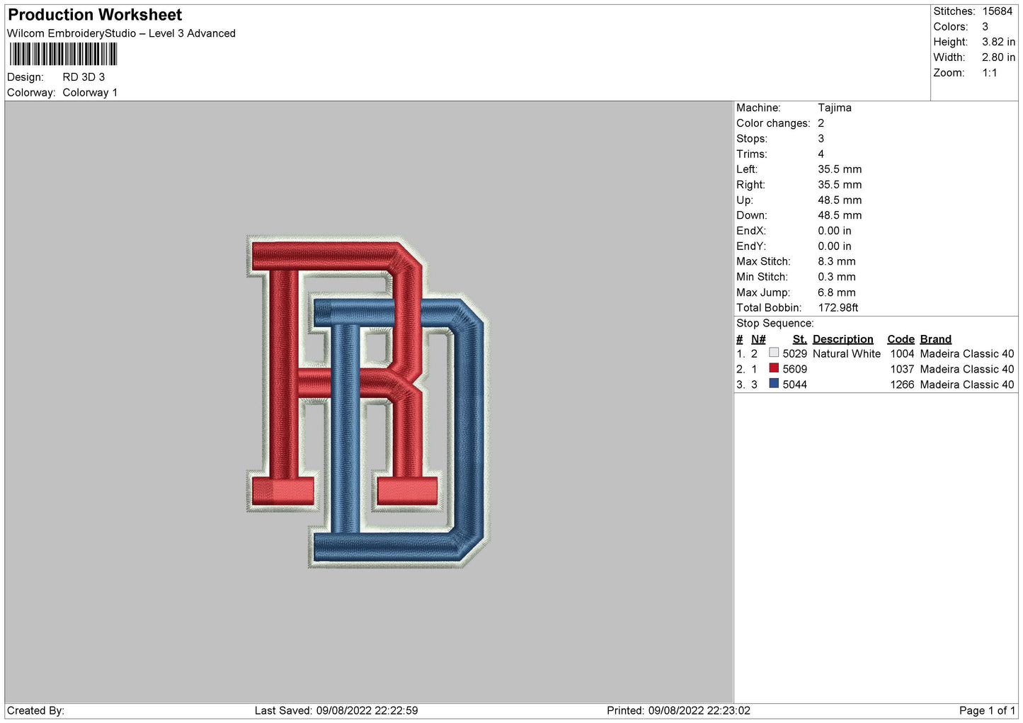 RD 3D Embroidery File 4 sizes