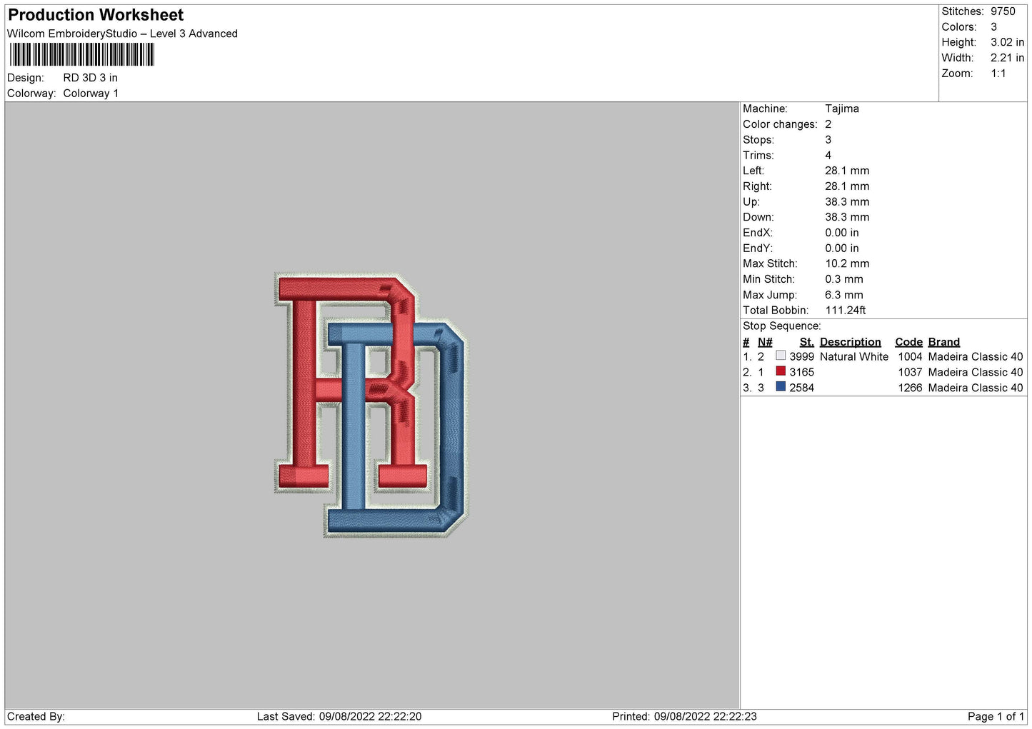 RD 3D Embroidery File 4 sizes