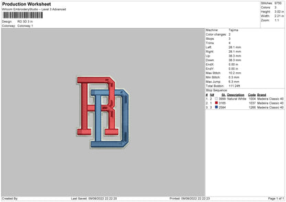 RD 3D Embroidery File 4 sizes