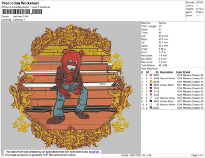 Red Bear Embroidery File 4 size