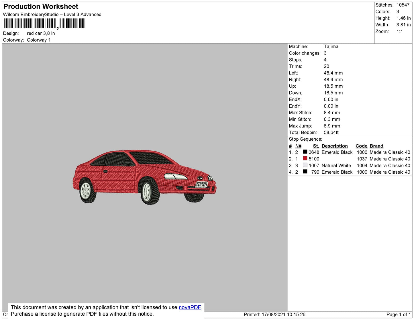 Red Car Embroidery File 4 size