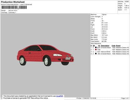 Red Car Embroidery File 4 size