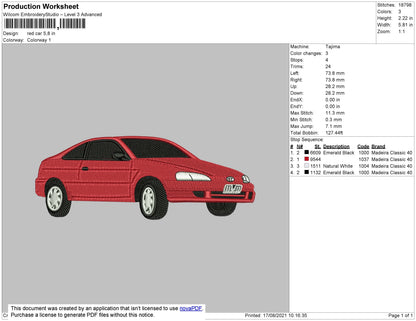 Red Car Embroidery File 4 size