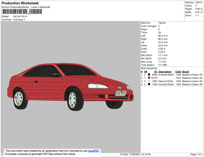 Red Car Embroidery File 4 size
