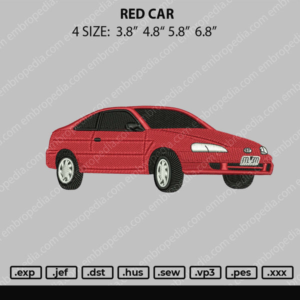 Red Car Embroidery File 4 size