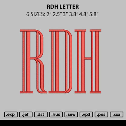 Rdh Letter Embroidery File 6 sizes