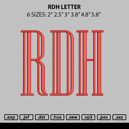 Rdh Letter Embroidery File 6 sizes