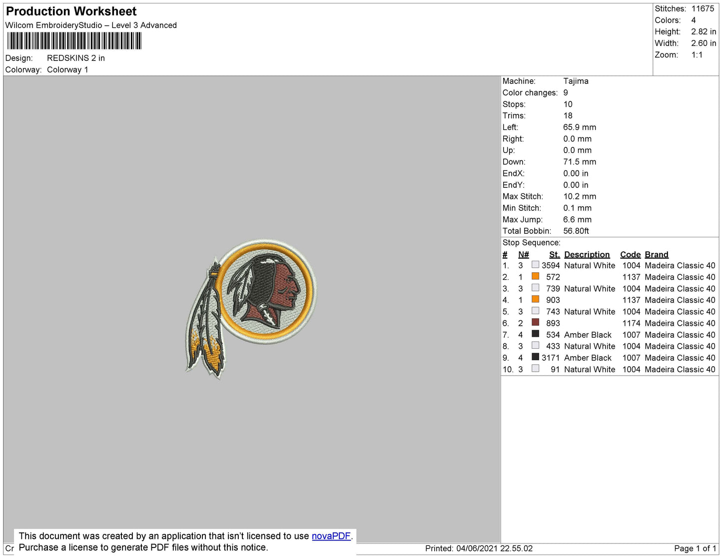 Redskins Embroidery File 6 size