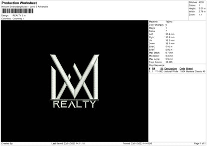 Realty Embroidery File 6 sizes