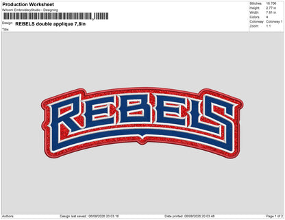 REBELS DOUBLE APPLIQUE Embroidery Machine Design File