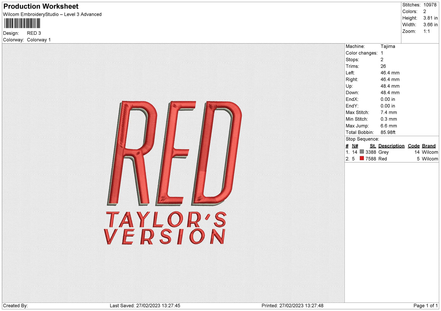 Red Embroidery File 6 sizes