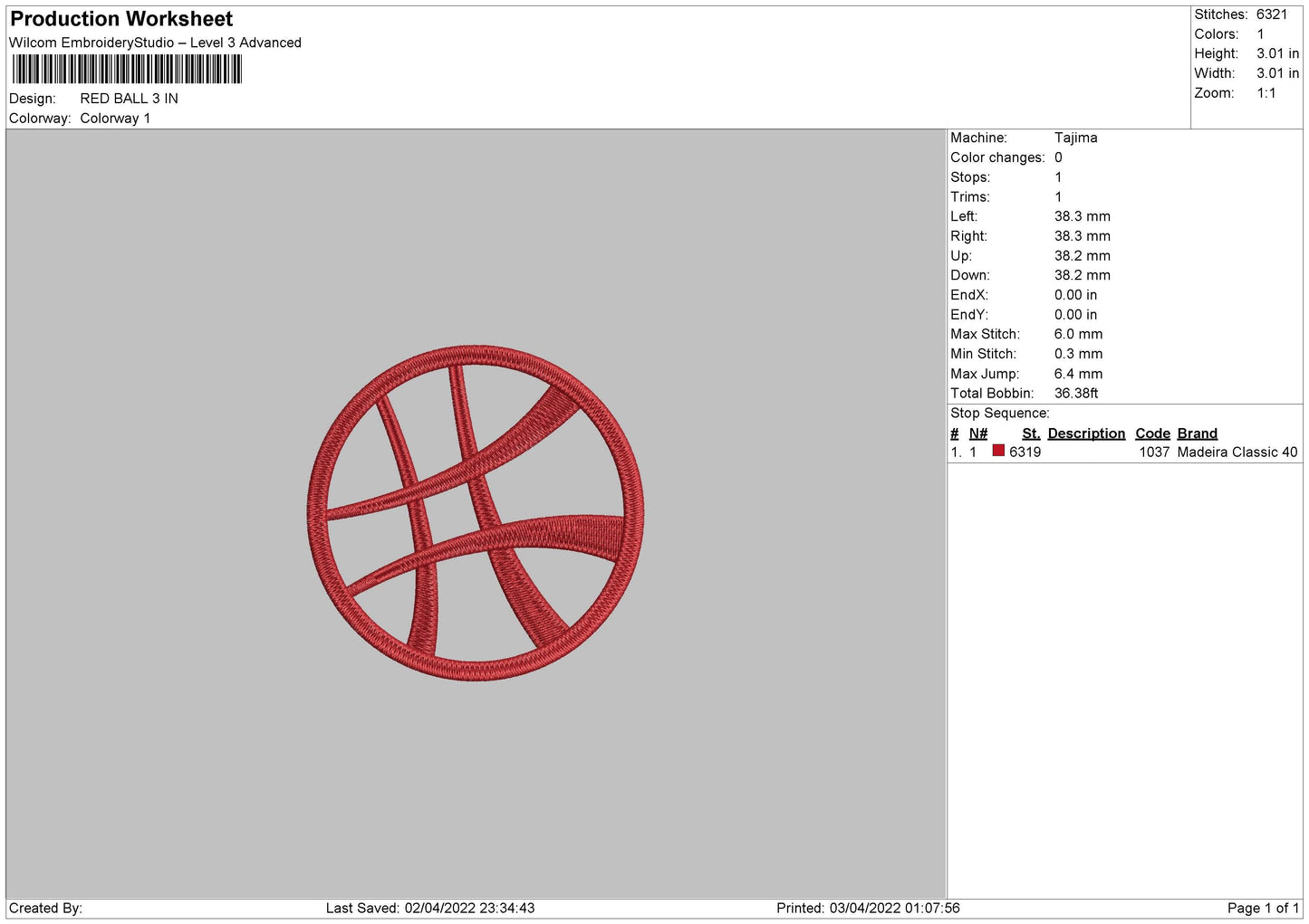 Red Ball Embroidery File 4 size