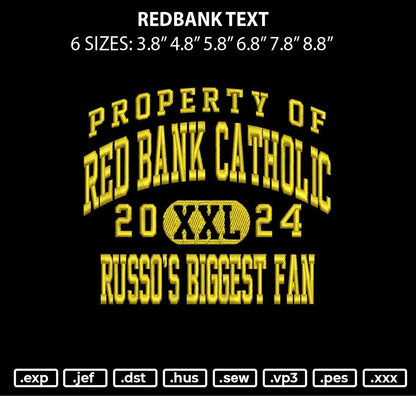 Redbank Text Embroidery File 6 sizes