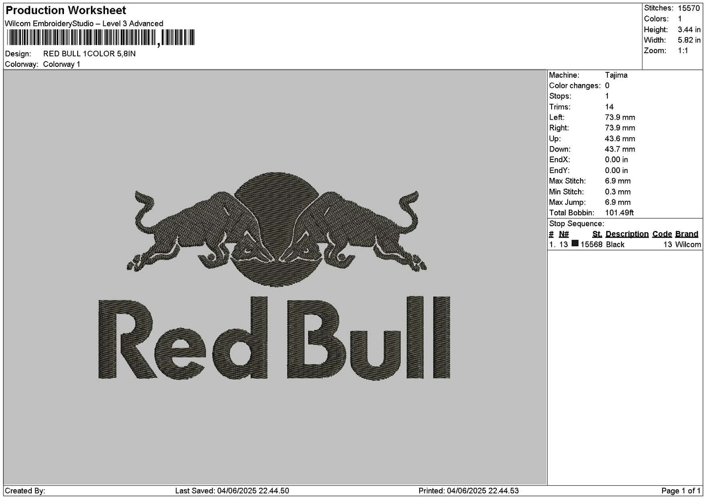 Redbull 1Color Embroidery File 6  sizes