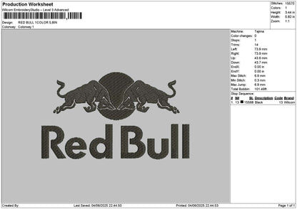 Redbull 1Color Embroidery File 6  sizes