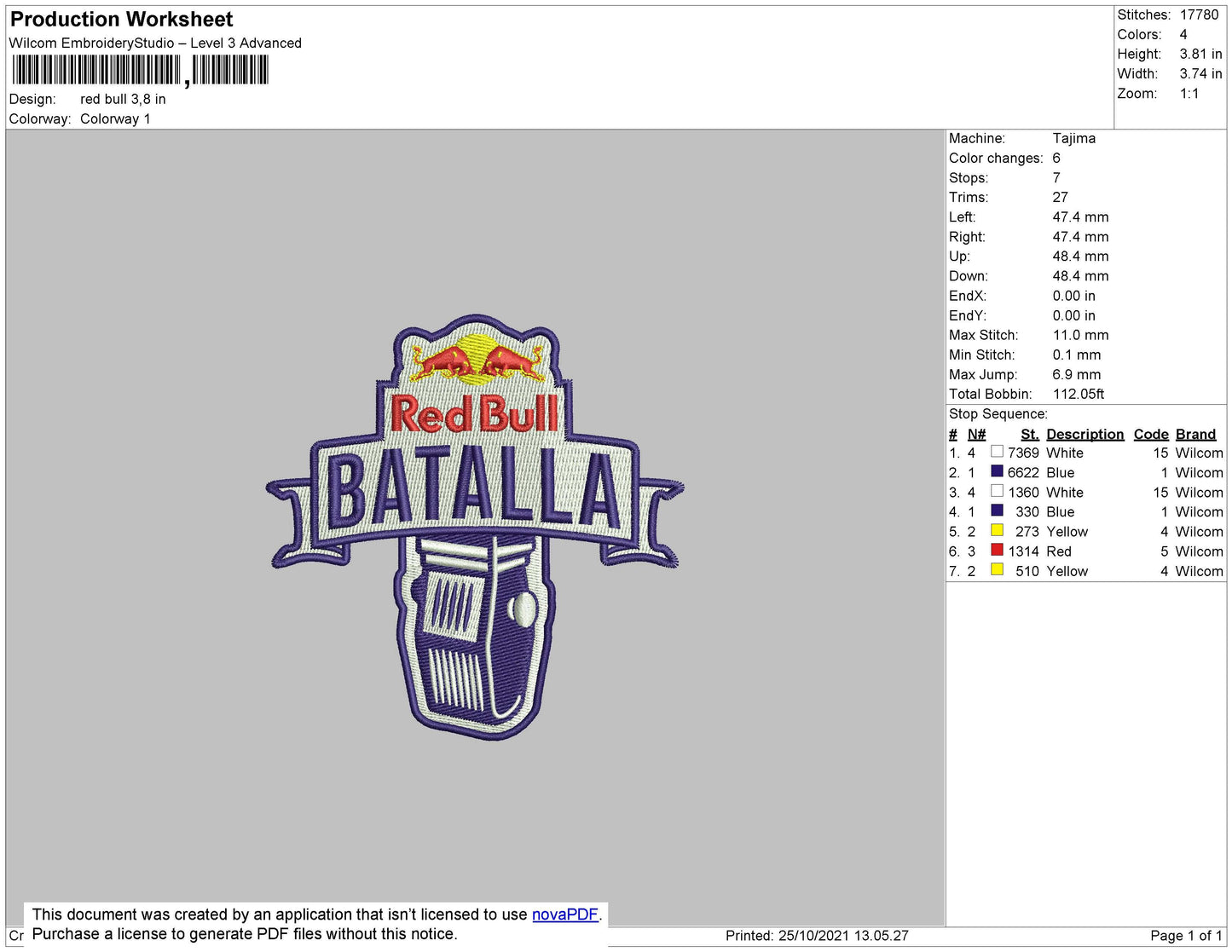 Red Bull Embroidery File 4 size