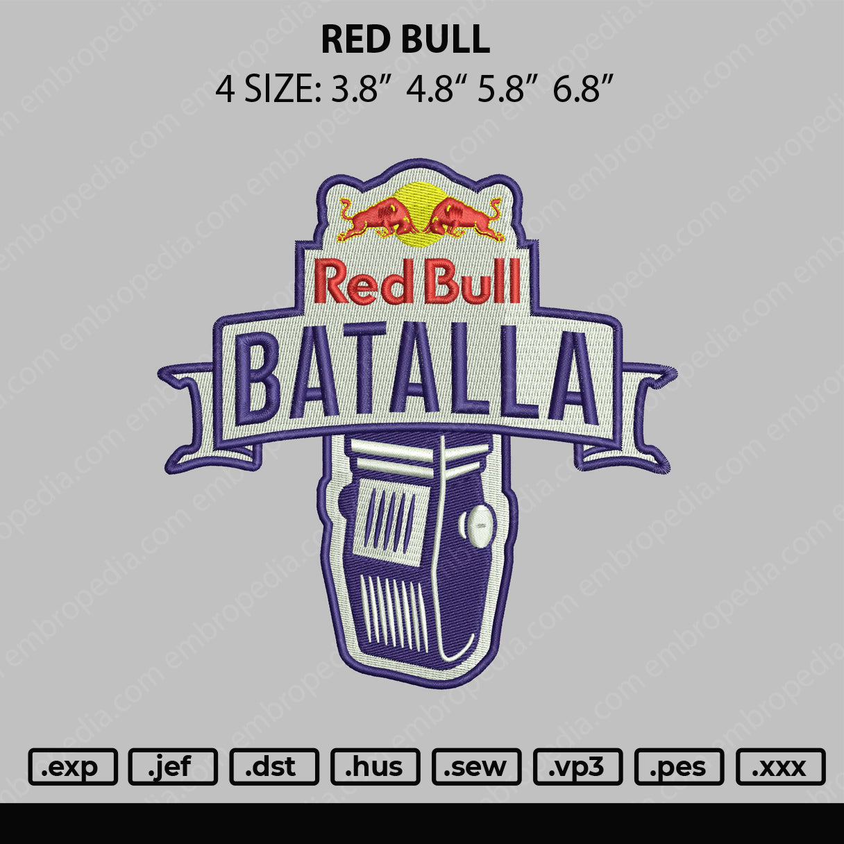 Red Bull Embroidery File 4 size