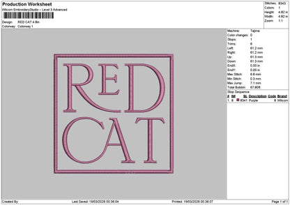 Redcat Embroidery File 6 sizes