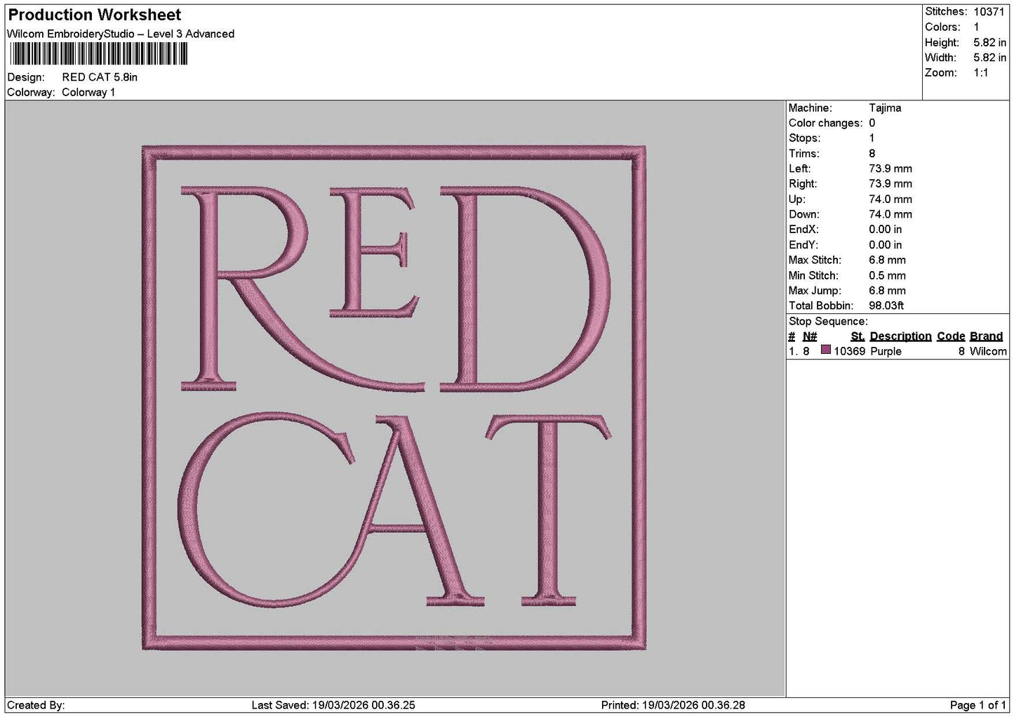Redcat Embroidery File 6 sizes