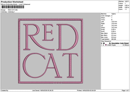Redcat Embroidery File 6 sizes