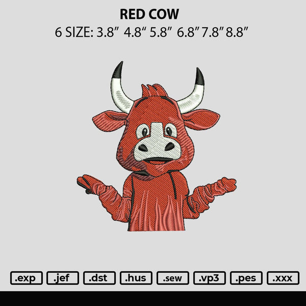 Red Cow Embroidery File 6 sizes