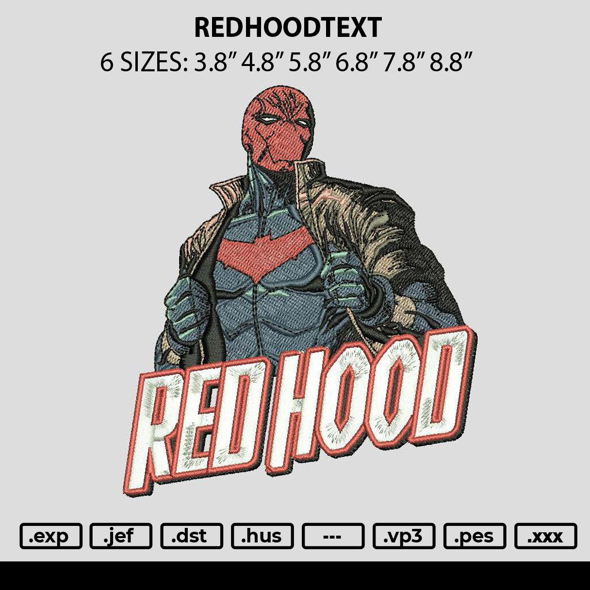 Redhoodtext Embroidery File 6 sizes