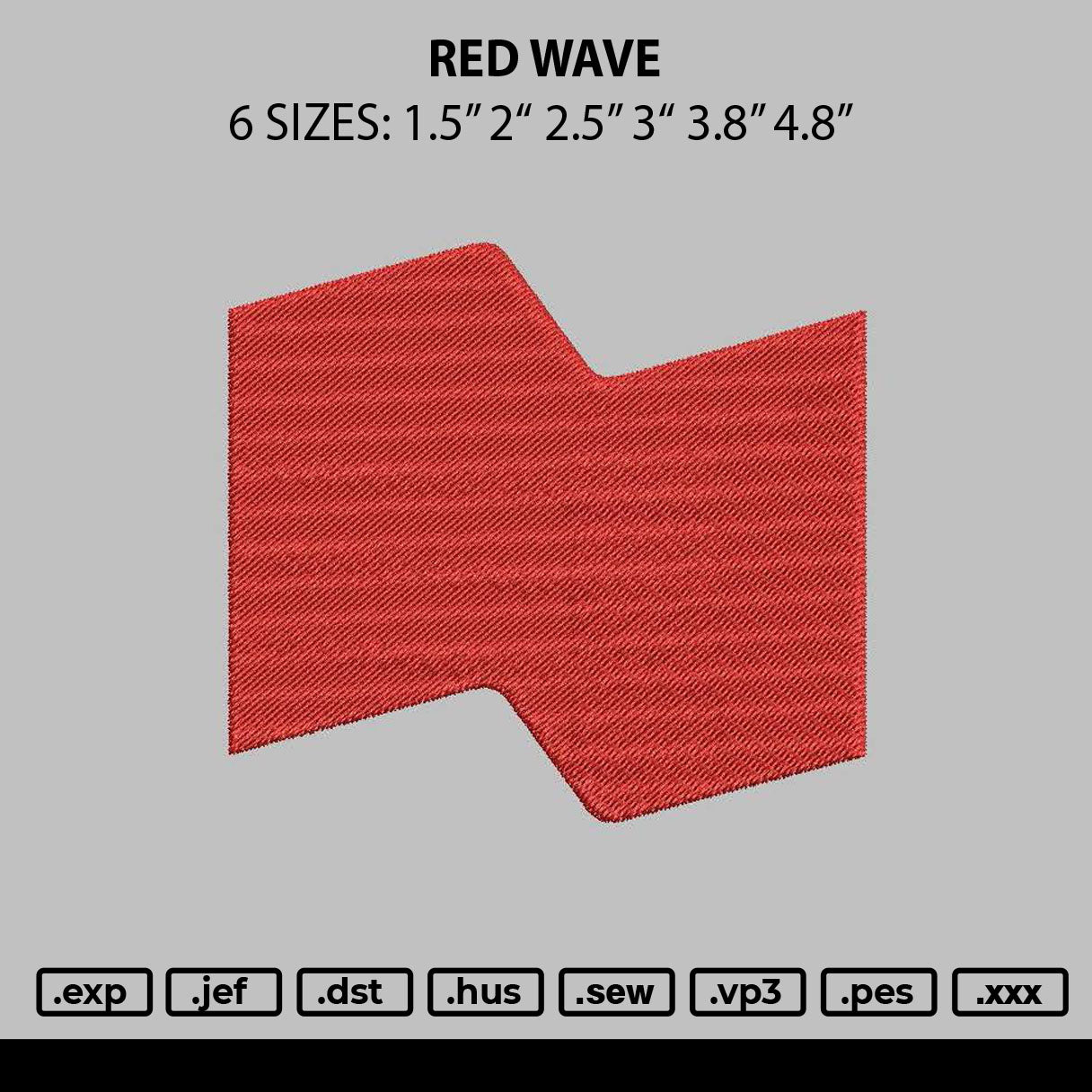 Red Wave Embroidery File 6 sizes
