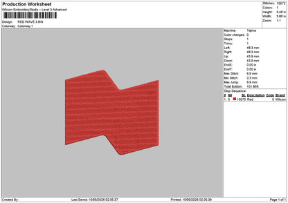 Red Wave Embroidery File 6 sizes