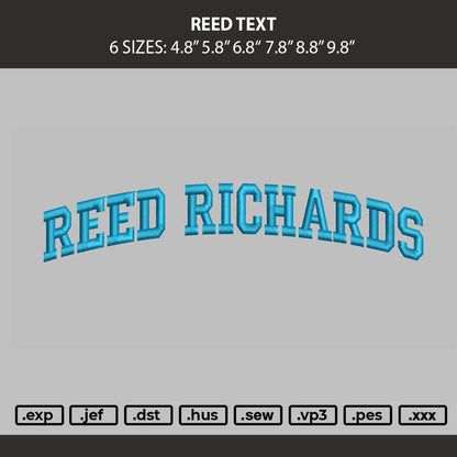 Reed Text Embroidery Machine Design File 6 sizes