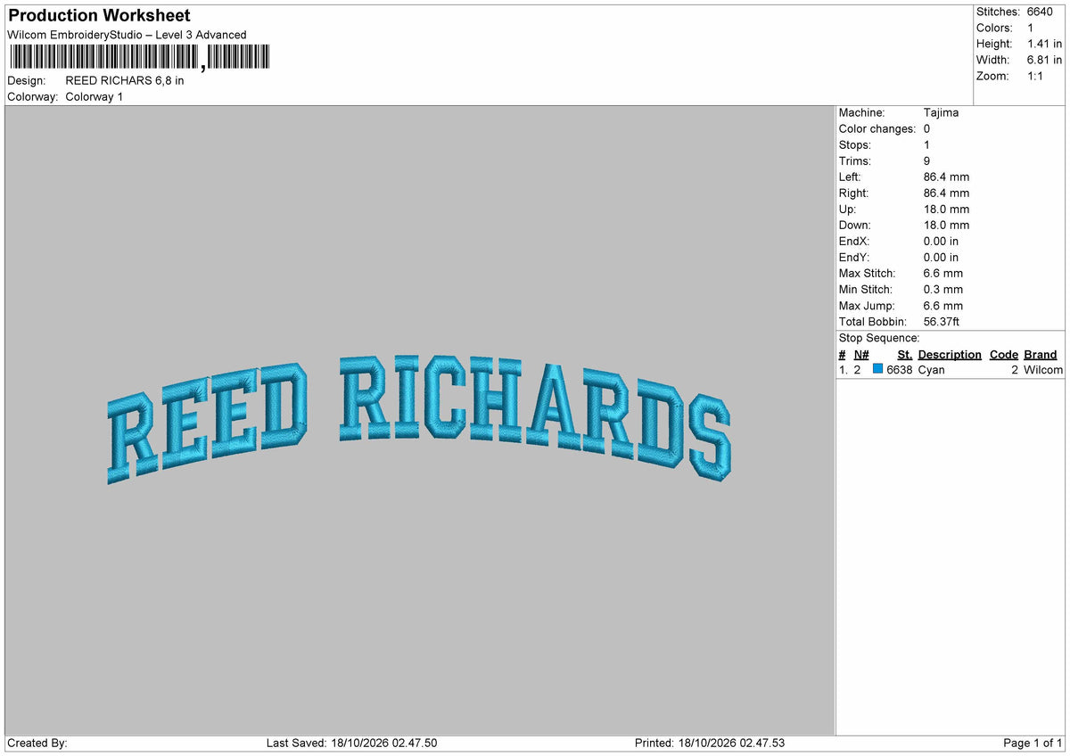 Reed Text Embroidery Machine Design File 6 sizes