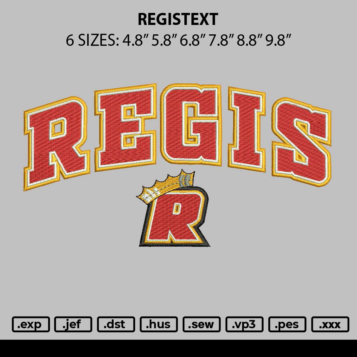Registext Embroidery File 6 sizes